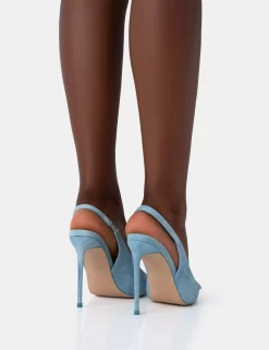 Public Desire Blaise Washed Denim Bleach Diamante Trim Stiletto Slingback Court -Chic Step Shop 771A4750 scaled