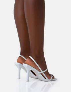 Sophia White PU Barely There Square Toe Mid Stiletto Heels -Chic Step Shop 771A4782 scaled