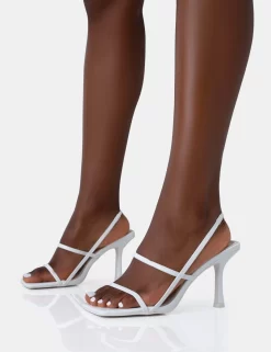 Sophia White PU Barely There Square Toe Mid Stiletto Heels -Chic Step Shop 771A4783 scaled