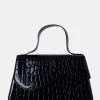 The Polly Black Croc Top Handle Mini Bag