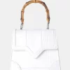 Jessica White Bamboo Top Handle Croc Mini Bag