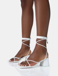 Aerin White PU Lace Up Strappy Square Toe Block Mid Heels -Chic Step Shop 771A4951 scaled
