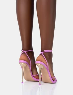 Risque Bubblegum Pink PU Strappy Pointed Toe Gold Stiletto Heels 7 Risque Bubblegum Pink PU Strappy Pointed Toe Gold Stiletto Heels -Chic Step Shop 771A4963 scaled