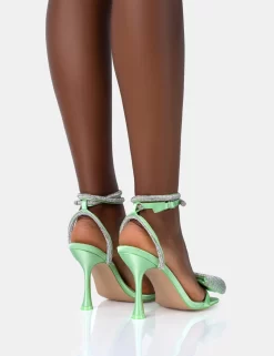 Candy Lime Satin Diamante Bow Square Toe Stiletto Mid Heels 7 Candy Lime Satin Diamante Bow Square Toe Stiletto Mid Heels -Chic Step Shop 771A4985 scaled