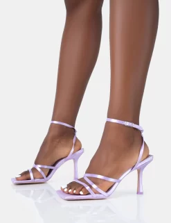 Mademoiselle Lavender Satin Strappy Square Toe Mid Stiletto Heels -Chic Step Shop 771A5013 scaled