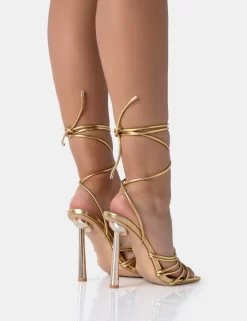 Glow Up Gold PU Knotted Strappy Lace Up Square Toe Stiletto Heels -Chic Step Shop 771A5055 scaled