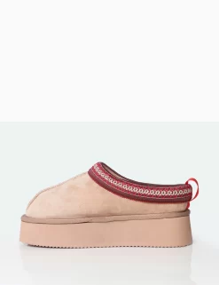 Vixon Beige Faux Suede Embroidered Slipper Platform Boots -Chic Step Shop 771A5168