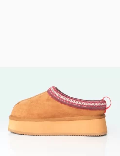 Vixon Chestnut Brown Faux Suede Embroidered Slipper Platform Boots -Chic Step Shop 771A5170