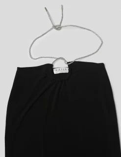 CROSS FRONT DIAMANTE ROPE MIDAXI SKIRT BLACK -Chic Step Shop 771A5217