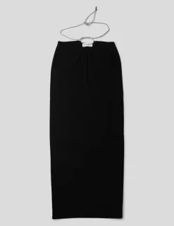 CROSS FRONT DIAMANTE ROPE MIDAXI SKIRT BLACK -Chic Step Shop 771A5219