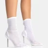 VIP White Diamante Holographic Detailed Mesh Pointed Toe Stiletto Sock Boot Heels