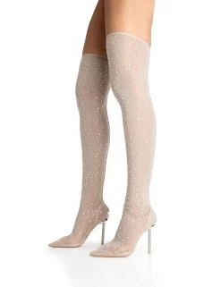 It Girl Nude Diamante Holographic Detailed Mesh Pointed Toe Stiletto Sock Boot Heels -Chic Step Shop 771A5280 dec3bcf9 5948 448a 9fcb 2fe809b90fa1 scaled