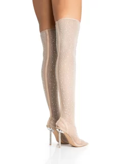 It Girl Nude Diamante Holographic Detailed Mesh Pointed Toe Stiletto Sock Boot Heels -Chic Step Shop 771A5282 scaled