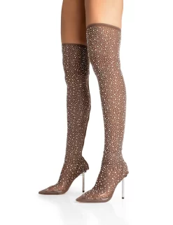 It Girl Chocolate Diamante Holographic Detailed Mesh Pointed Toe Stiletto Sock Boot Heels 6 It Girl Chocolate Diamante Holographic Detailed Mesh Pointed Toe Stiletto Sock Boot Heels -Chic Step Shop 771A5284 scaled