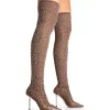It Girl Chocolate Diamante Holographic Detailed Mesh Pointed Toe Stiletto Sock Boot Heels