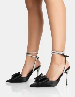 Angelic Black Satin Bow Diamante Wrap Around Pointed Court Stiletto Heel 6 Angelic Black Satin Bow Diamante Wrap Around Pointed Court Stiletto Heel -Chic Step Shop 771A5312 scaled