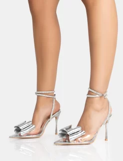 Angelic Silver Mirror Perspex Bow Diamante Wrap Around Pointed Court Stiletto Heel -Chic Step Shop 771A5316 scaled