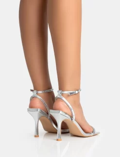 Carla Silver Metallic Pu Diamante Barely There Mid Heels -Chic Step Shop 771A5346 scaled