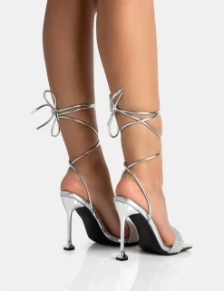 Jenner Silver PU Diamante Strap Lace Up Square Toe Cake Stand Stiletto Heels 7 Jenner Silver PU Diamante Strap Lace Up Square Toe Cake Stand Stiletto Heels -Chic Step Shop 771A5386 scaled