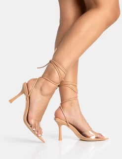 Unruly Nude Pu Perspex Strappy Lace Up Pointed Toe Stiletto Heels -Chic Step Shop 771A5393 scaled