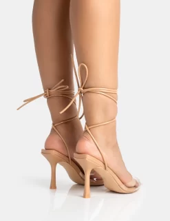Unruly Nude Pu Perspex Strappy Lace Up Pointed Toe Stiletto Heels -Chic Step Shop 771A5394 scaled