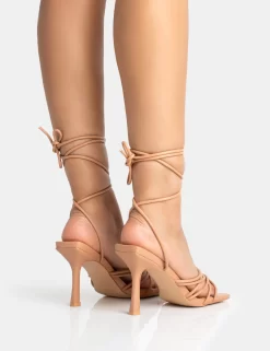 Keri Nude Pu Strappy Lace Up Mid Heels -Chic Step Shop 771A5398 scaled