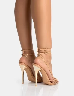 Majesty Nude Patent Buckles Wrap Around Pointed Toe Gold Stiletto Heel -Chic Step Shop 771A5418 scaled