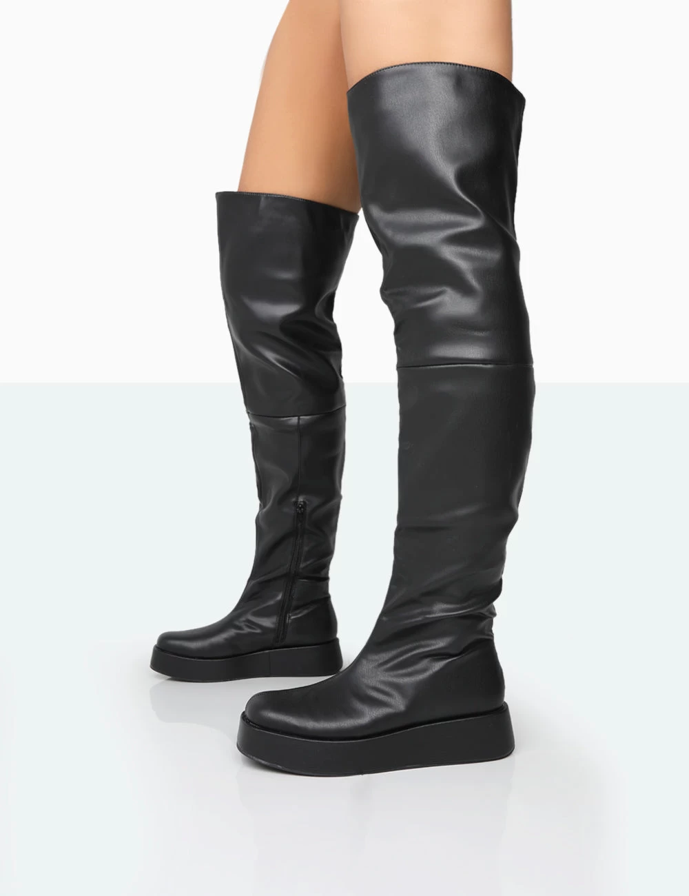 Erica Black Pu Chunky Platform Over The Knee Boots 2 Erica Black Pu Chunky Platform Over The Knee Boots - Image 2
