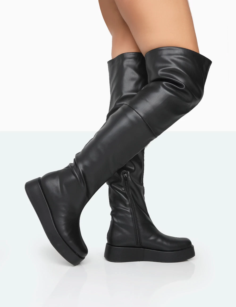 Erica Black Pu Chunky Platform Over The Knee Boots 1 Erica Black Pu Chunky Platform Over The Knee Boots