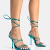 Holly Wide Fit Blue Metallic Strappy Tie Up Square Toe Stiletto Heels
