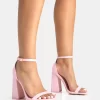 Geri Wide Fit Baby Pink Barely There Square Toe Block Heels