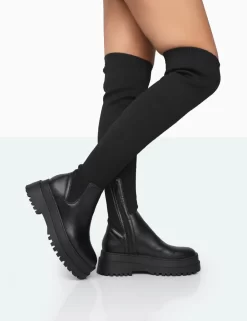 Happier Black Boucle Knit Over The Knee Boots -Chic Step Shop 771A5456