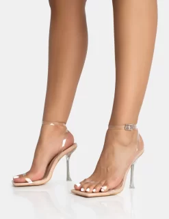 Runway Nude Perspex Wrap Around Barely There Square Toe Heels -Chic Step Shop 771A5457 scaled