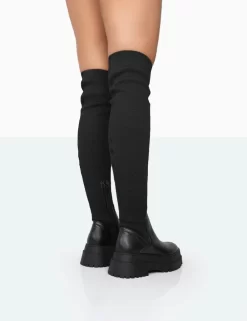 Happier Black Boucle Knit Over The Knee Boots -Chic Step Shop 771A5457 f6e4a5db 9365 434b 891f 25c74125f0db