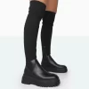Happier Black Boucle Knit Over The Knee Boots