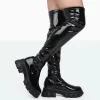 Take Chances Black Patent Chunky Sole Knee High Boots
