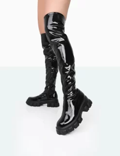 Take Chances Black Patent Chunky Sole Knee High Boots -Chic Step Shop 771A5469