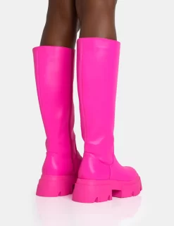 Scorpio Hot Pink Rubberised Pu Rounded Toe Chucky Sole Knee High Boots -Chic Step Shop 771A5578 scaled