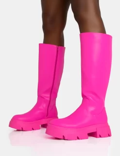 Scorpio Hot Pink Rubberised Pu Rounded Toe Chucky Sole Knee High Boots -Chic Step Shop 771A5579 scaled