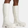 Scorpio Ecru Rubberised Pu Rounded Toe Chucky Sole Knee High Boots