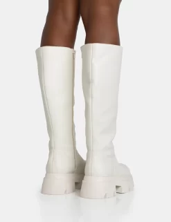 Scorpio Ecru Rubberised Pu Rounded Toe Chucky Sole Knee High Boots 7 Scorpio Ecru Rubberised Pu Rounded Toe Chucky Sole Knee High Boots -Chic Step Shop 771A5582 scaled