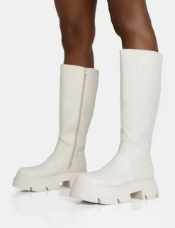 Scorpio Ecru Rubberised Pu Rounded Toe Chucky Sole Knee High Boots 6 Scorpio Ecru Rubberised Pu Rounded Toe Chucky Sole Knee High Boots -Chic Step Shop 771A5583 scaled