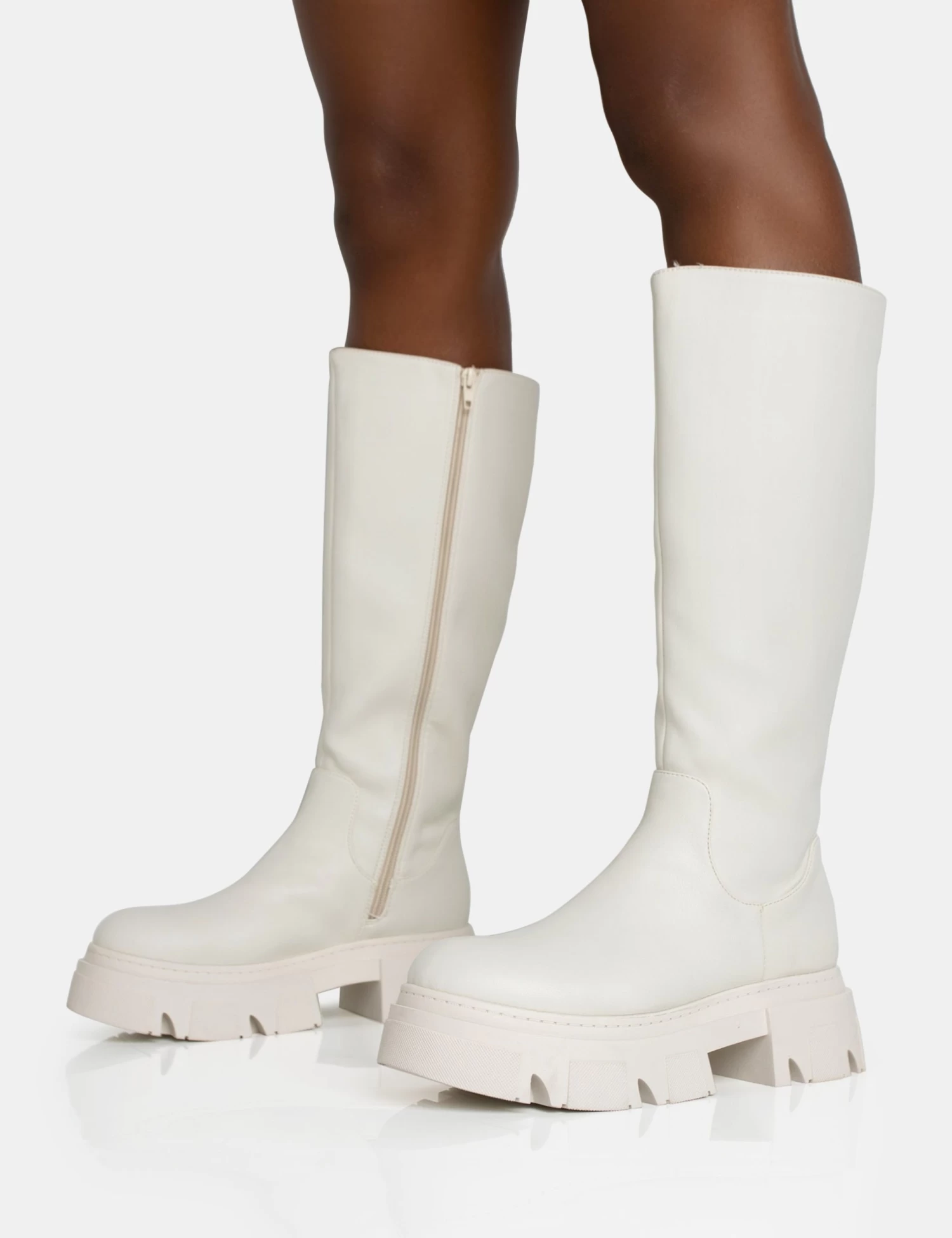 Scorpio Ecru Rubberised Pu Rounded Toe Chucky Sole Knee High Boots 3 Scorpio Ecru Rubberised Pu Rounded Toe Chucky Sole Knee High Boots - Image 3