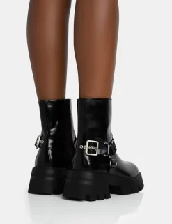 Blizzard Black Pu Silver Metal Buckle Detailed Zip Up Rounded Chunky Sole Ankle Boots 7 Blizzard Black Pu Silver Metal Buckle Detailed Zip Up Rounded Chunky Sole Ankle Boots -Chic Step Shop 771A5586 scaled