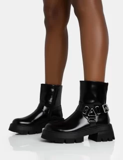 Blizzard Black Pu Silver Metal Buckle Detailed Zip Up Rounded Chunky Sole Ankle Boots 6 Blizzard Black Pu Silver Metal Buckle Detailed Zip Up Rounded Chunky Sole Ankle Boots -Chic Step Shop 771A5587 scaled