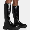 Scorpio Black Rubberised Pu Rounded Toe Chucky Sole Knee High Boots