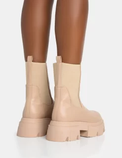 Edgy Taupe Pu Elasticated Ankle Rounded Chunky Sole Ankle Boots -Chic Step Shop 771A5595 scaled