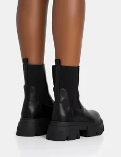 Edgy Black Pu Elasticated Ankle Rounded Chunky Sole Ankle Boots -Chic Step Shop 771A5599 scaled
