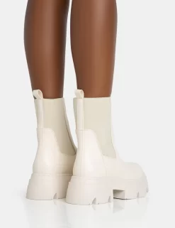 Edgy Cream Pu Elasticated Ankle Rounded Chunky Sole Ankle Boots -Chic Step Shop 771A5607 scaled