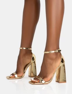 Geri Gold PU Barely There Square Toe Block Heels -Chic Step Shop 771A5620 scaled